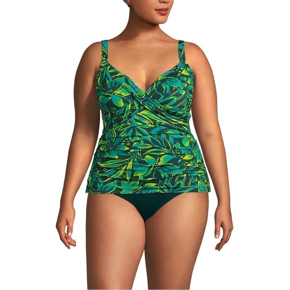 Land’s End Plus Vneck wrap underwire Tankini Top Deep Balsam green palm Various - Picture 3 of 5